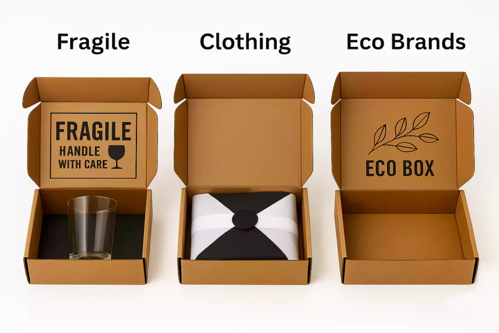 Custom kraft mailer boxes for fragile glassware, clothing, and eco-friendly branding