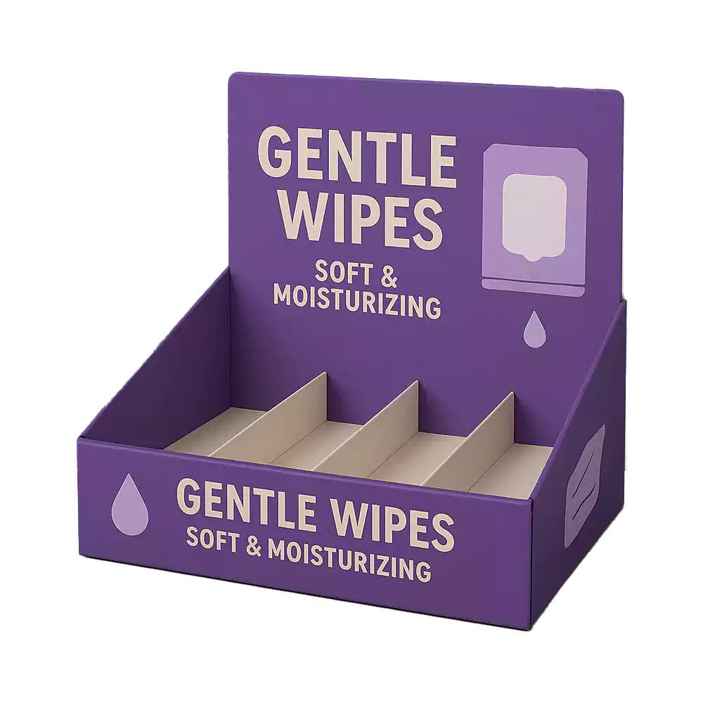 Product custom display boxes purple wipes display box